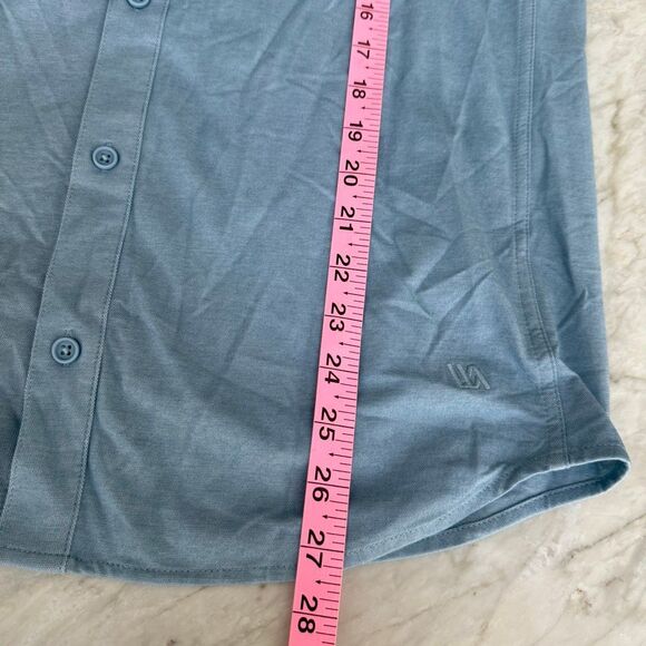 VRST Men's Refined Knit Short Sleeve Button Up Collared Shirt muted denim S NWT - Picture 6 of 6